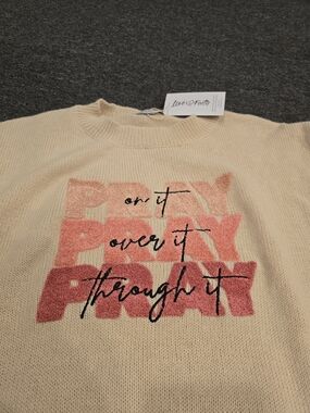 Pray On It Cream Crewneck Sweater with Pink Text Gradient